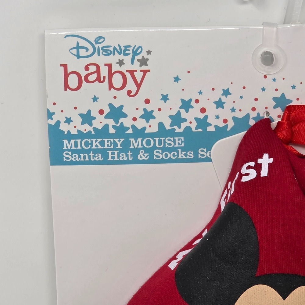 Disney Baby Mickey Mouse My First Christmas Santa‎ Hat and Socks 0-12 Months Red - Picture 6 of 6